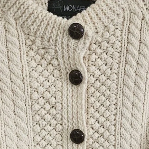 Monaghans Traditional Irish Wool Cardigan Womens Size Large 42 Heavy Cable Knit - Picture 7 of 7